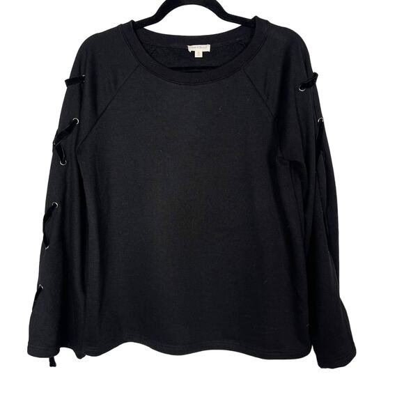 Hem & Thread Medium M Black Lace Up Sleeve Pullover Sweatshirt Crew Neck - Picture 1 of 8